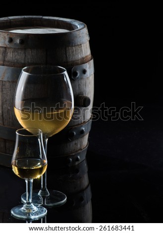 Wine, brandy, oak barrel