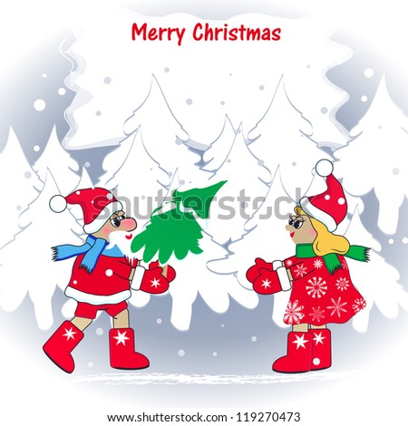Santa Claus Snow Maiden gives a Christmas tree