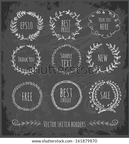 Circle floral borders Sketch frames on blackboard Vector illustration Circle floral borders Sketch frames on blackboard Vector illustration