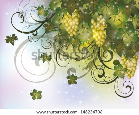 Autumn card with grapes, vector illustration