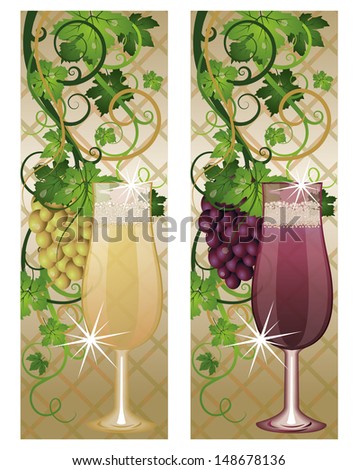 Two banner with wineglasses and grapes, vector illustration