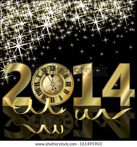 New 2014 Year Golden Card, Vector Illustration