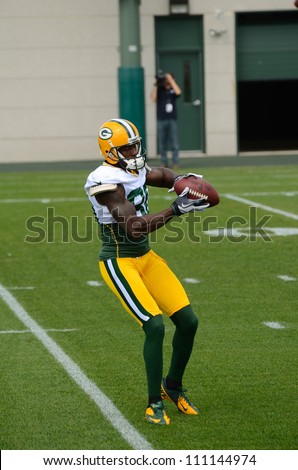 GREEN BAY, WI - AUGUST 19 : Green Bay Packers Receiver Donald Driver During Training Camp Practice on August 19, 2012 in Green Bay, WI