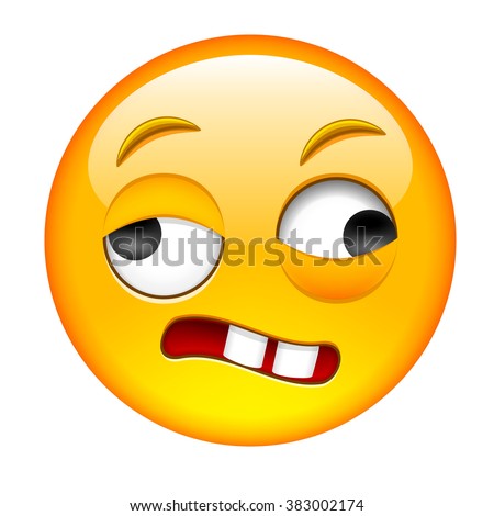 Crazy Drunk Emoticon. Smile Icon. Isolated Vector Illustration On White 