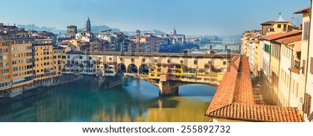 Panoramic view of river Arno. Florence. Tuscany. Italy.