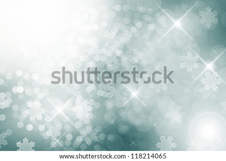 Silver winter background with defocused lights,  snow flakes