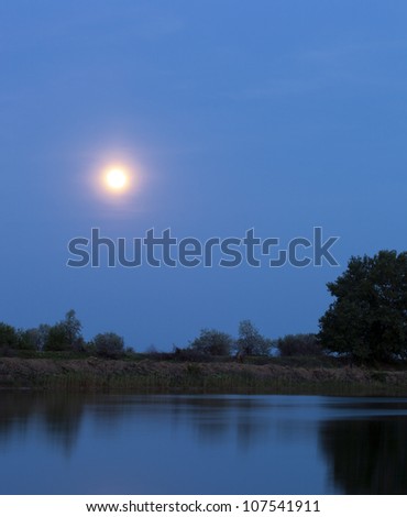 Moonlight night over the river in the night from reflection in water