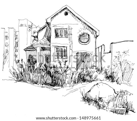 Drawing building sketch, isolated on white