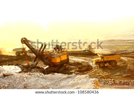big yellow mining truck at worksite