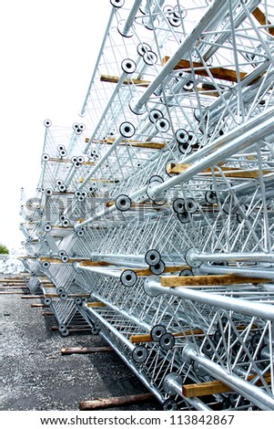 Steel pipes & bar for telecommunication Tower in warehouse.