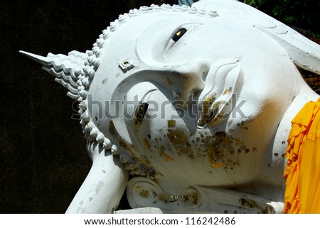 Close-up Old Buddha statue in temple at Ayutthaya, Thailand. World Heritage Site.