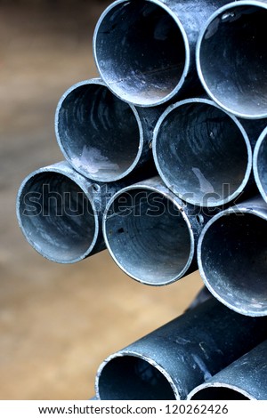 Close-up steel pipes in ware house