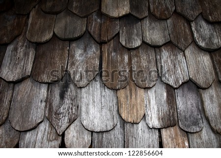 Roof made of wood. Close Up Wooden Tile Background