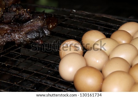Thai food Grilled Eggs in the shell, Local Foods of Thailand