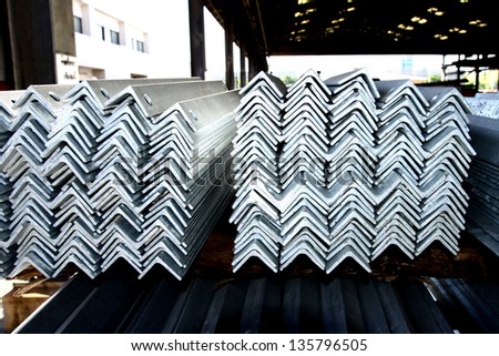 Hot-dip galvanized steel angles bunch in warehouse