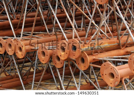 Rust steel pipes in warehouse