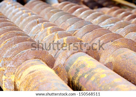 Rust steel auger bunch before hot-dip galvanized
