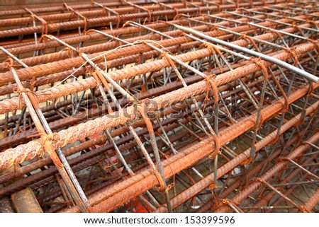 Rust steel rod, reinforcement before pouring concrete