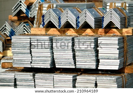 Steel structure bunch on the rack in warehouse beforeshipment