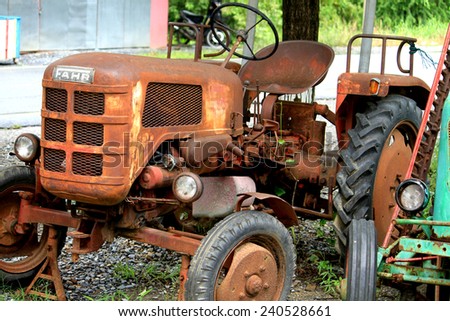 NAKHONPHATHOM-THAILAND-OCTOBER 11 : A Part of the old tractor shown in the Jessada Technic Museum on October 11, 2014 , Nakhonphathum Province, Thailand.