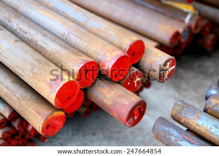 Rust steel bar in warehouse