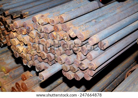 Rust steel bar in warehouse