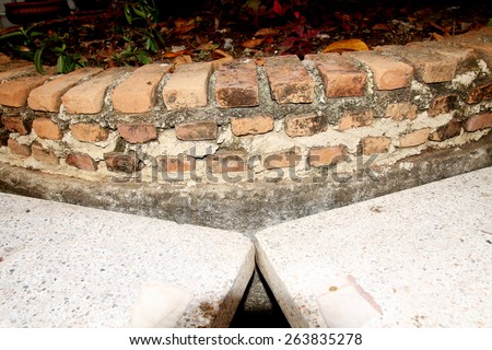 Concrete bench & brick wall