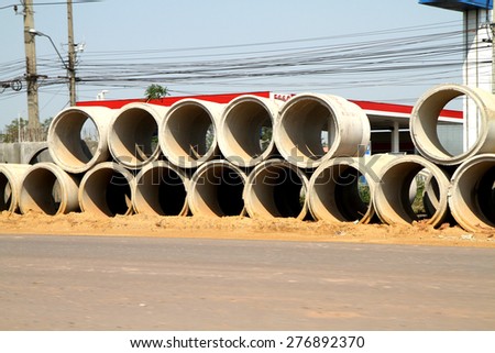 BANGKOK-THAILAND-FEBRUARY 2 : Cement tube water drain for construction the road on February 2, 2015 Bangkok, Thailand.