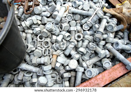 RAYONG-THAILAND-JANUARY 12 : Old Rusty Steel Bolts & nuts for fitting assembly Steel tower at steel plant on January 12, 2015 Rayong Province, Thailand