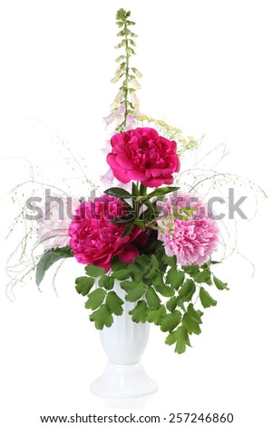 bouquet of peonies isolated on white background