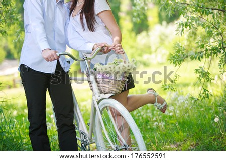 basket with dandelions on a bicycle romantic walk with bicycle basket with flowers on a bicycle