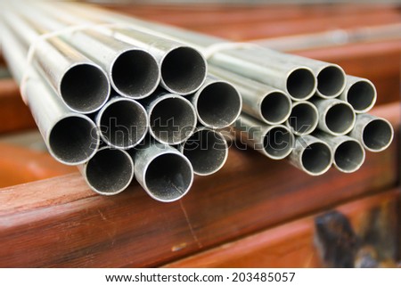 Carbon Steel Pipe and Structure Steel in Construction Site