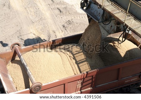 Loading sand into wagon in sand-mining