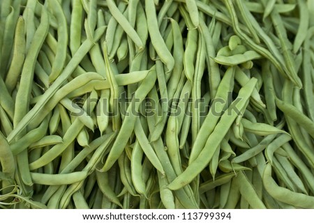 Green beans Fresh green beans from an open market. Shallow depth of field
