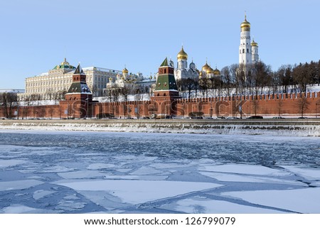 View of the Kremlin in the winter with the Moscow River