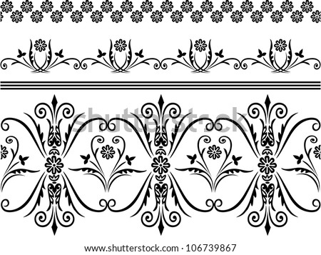 Decorating for the page with black swirling decorative floral elements, flowers ornaments isolated. Floral design for the frame.