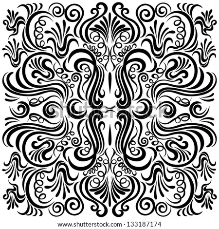 Design pattern black with swirling floral decorative ornament