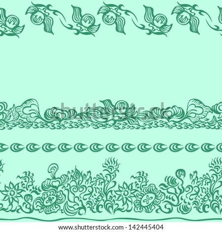 Design border seamless pattern with swirling decorative floral elements. Edge of the fabric, wallpaper