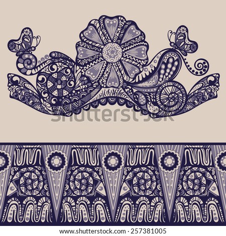 Fantasy abstract ornamental floral pattern, edge of fabric in vintage style