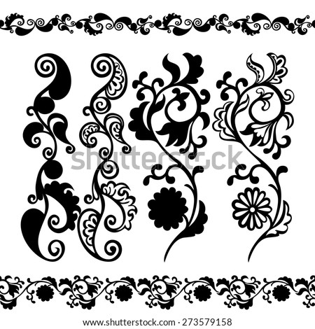set swirling decorative elements ornamental pattern