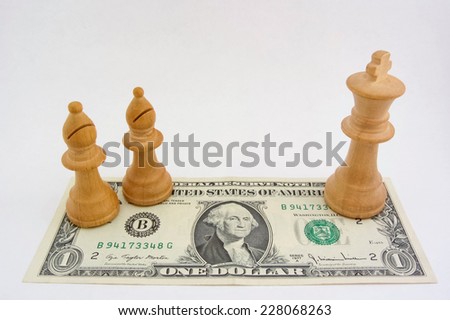 Light bishops and king on one US dollar bill