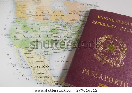 Italian passport over USA map