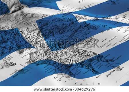 Greece map with national flag