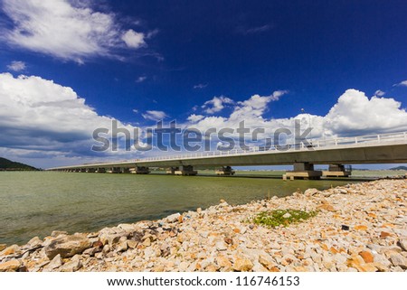 Long concrete bridge linking Koh yo island and mainland, Tinsulanonda Bridges Thailand