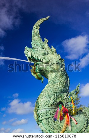 The head great parent NAK statue spray water at Songkhla Thailand