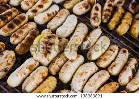 Grilled bananas on the steel grill