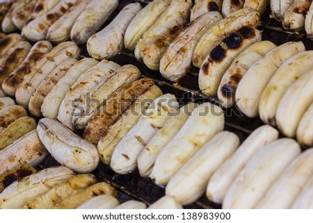 Grilled bananas on the steel grill