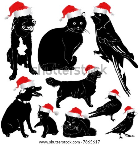 christmas pet animal (dog, cat, bird)