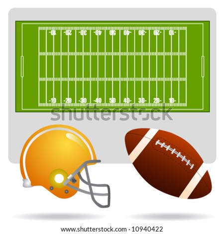 stock vector : american football field, ball and helmet vector