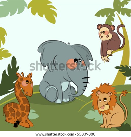 cartoon images of animals from the jungle. stock vector : cartoon wild animals in the jungle